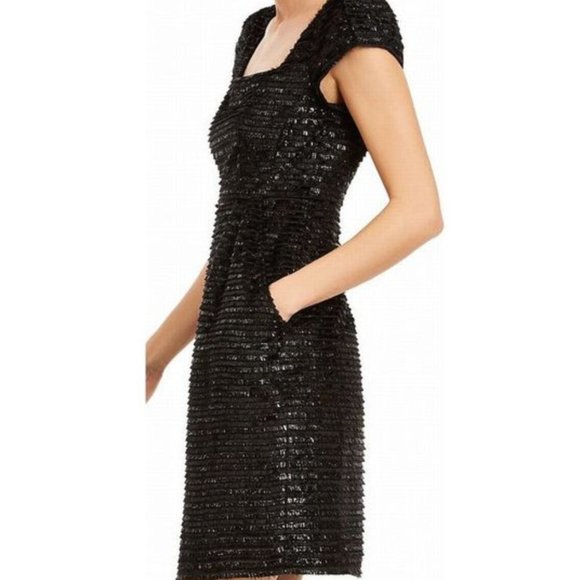 Nanette Lepore Last Night Dress LBD Square-Neck Eyelash Shimmer Texture Black S - Picture 2 of 10